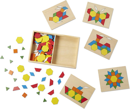 Melissa & Doug Pattern Blocks and Boards - Wooden Classic Toy With 120 Solid Wood Shapes and 5 Double-Sided Panels